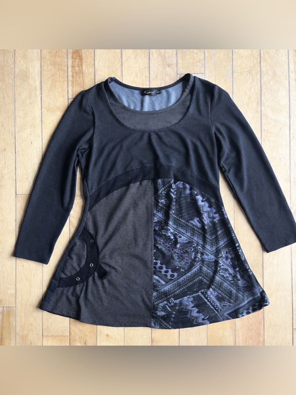 Goa by Giani Boho Chic Tunic Top Patchwork Scoop Neck Sleeves Top Size Medium